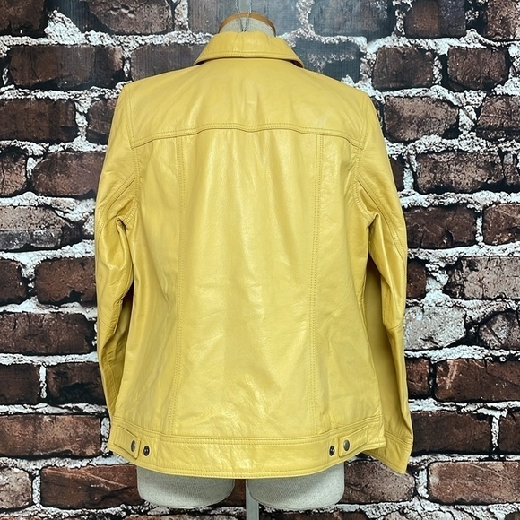 Jessica London Jacket Women's 12 Yellow NWT Leather Coat Snap Buttons Collared - Picture 12 of 17